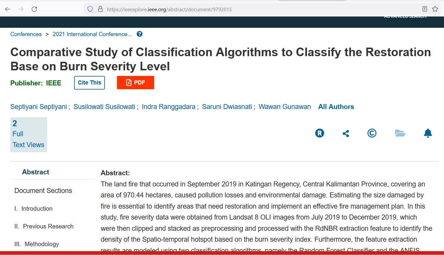 Comparative Study of Classification Algorithms to Classify the Restoration Base on Burn Severity Lev